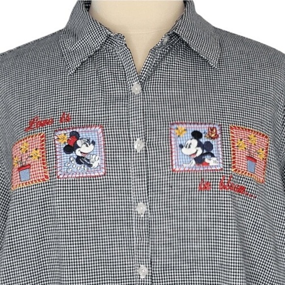 Mickey Unlimited‎ Vintage Mickey & Minnie Gingham Button Down Top - Picture 3 of 12